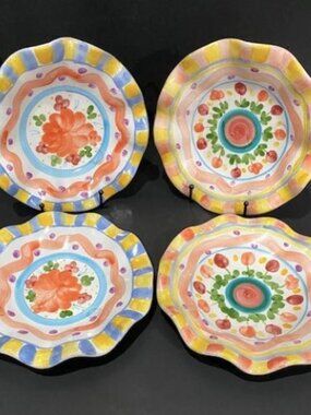 Vintage World Bazaars Set of 4 Plates 8.5" Multicolor Hand Painted